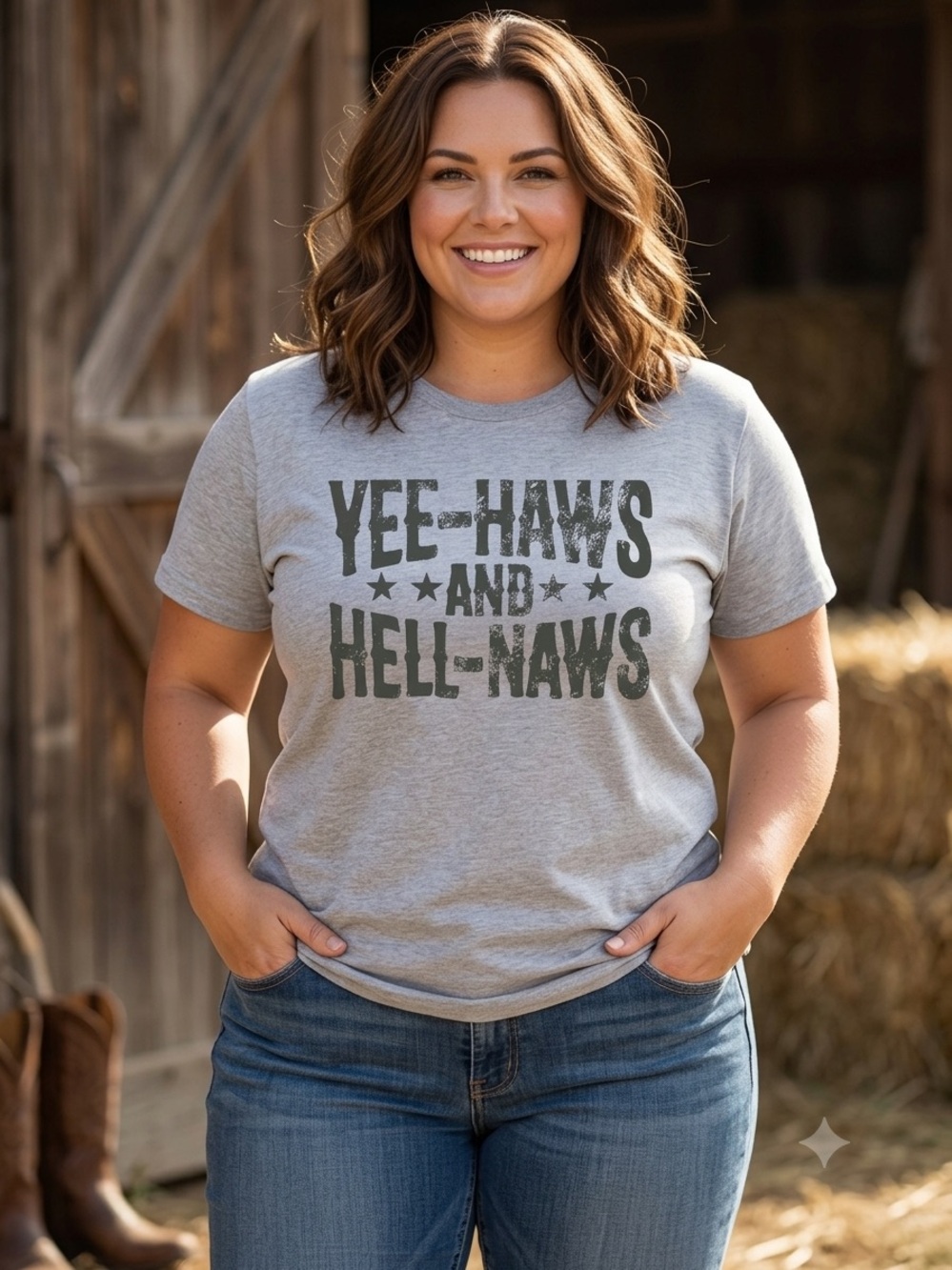 Graphic Tee - 'Yee-Haws and Hell-Naws' in Heather Gray